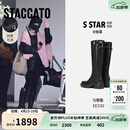 思加图杨幂同款冬季新款马鞍靴英伦风骑士靴厚底加绒长靴EEZ42DG5 酷飒黑（宽筒） 35