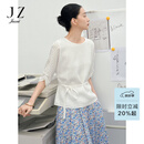 玖姿（JUZUI）博主同款优雅气质格纹提花单上衣女2025夏新款JWFX80318 纯白 2XL