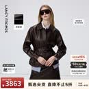 朗姿【精英衣橱】羊皮革翻领可收腰皮衣干练通勤上衣女26年春季新款 深咖色 M