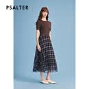 PSALTER诗篇2026夏季新款专选短袖T恤拼格纹网纱印花连衣裙 咖啡色 M