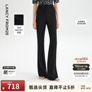 朗姿【精英衣橱】复古显瘦高腰黑色休闲裤喇叭裤马蹄裤夏新款长裤子 黑色 M