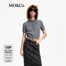 MO&Co.【绵羊毛×山羊绒】针织衫开衫春秋全手缝水钻圆领短款短袖 中花灰色 M