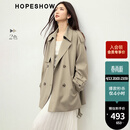 红袖（hopeshow）高端大气上档次风衣2026春季新款女装复古翻驳领显瘦气质宽松外套 卡其038（预售4.25） M