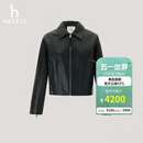 哈吉斯（HAZZYS）女装 秋季女士【羊皮革】宽松短款皮衣ALVSU0CCU75 黑色BK M (160/84A 38)