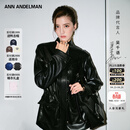 ANN ANDELMAN【程潇同款】工装皮衣高级感抽绳皮收腰黑色皮外套 黑色 M