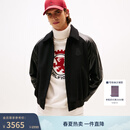 Tommy Hilfiger秋冬男女羊毛混纺牛皮拼接美式潮流宽松翻领棉服夹克外套 黑色BDS M