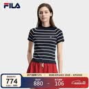 FILA 斐乐官方杨幂同款女子编织衫2026夏季时尚修身清新条纹短袖上衣