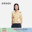 ERDOS 26早春圆领立体钩花装饰提花针织外套甜美女开衫羊绒衫 玉米黄 XL 175/92A
