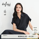 伊芙丽（eifini）朱珠代言伊芙丽天丝亚麻收腰职场显瘦衬衫领气质连衣裙2026新款 藏青 预售 [5月16日]发 L 115-130斤