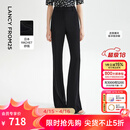 朗姿【精英衣橱】复古显瘦高腰黑色休闲裤喇叭裤马蹄裤夏新款长裤子 黑色 M