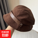2026款高级百搭帽子女秋冬灯芯绒渔夫帽黑色大头围显脸小贝雷帽 新款灯芯绒贝雷帽【咖色】