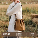 裘真植鞣羊皮云舒小桶包休闲百搭单肩斜挎抽绳水桶包通勤春夏小包女 大象灰-羊皮 预售8天内