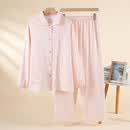春秋季纯棉睡衣女新款朝阳格纱布家居服女长袖长裤家居服哺乳装 朝阳格粉 M