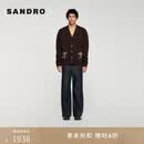 SANDRO季末6折2025秋冬男装法式花朵图案深棕色绵羊毛针织开衫 70/巧克力色 M