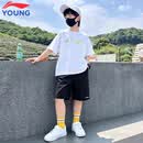 李宁（LI-NING）儿童套装2026夏季新款排湿速干短袖短裤男女童运动休闲童装两件套