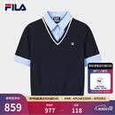 FILA 斐乐官方女子编织衫2026夏新款时尚假两件拼接撞色套头毛衣 藏烟蓝-DB XL 175/92A/XL