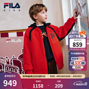 FILA斐乐儿童棉服2026年春新款男童仿羊羔绒连帽外套新年款拜年服 传奇红-RD 150