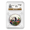 1999年彩色熊猫纪念银币 1盎司999纯银彩银猫精制币 评级封装版 边缘氧化如图