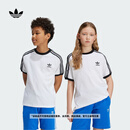 adidas大童三条纹圆领短袖T恤儿童夏季阿迪达斯官方三叶草 白色   164