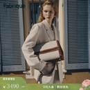 Fabrique【蔡文静同款】 纳帕牛皮拼接帆布配肩带双翻盖公文包 - 中号 金棕/米白 M