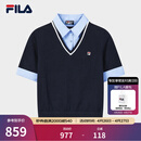 FILA 斐乐官方女子编织衫2026夏新款时尚假两件拼接撞色套头毛衣 藏烟蓝-DB XL 175/92A/XL