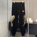 BOY LONDON高端品牌夏季纯棉男女同款长裤烫金翅膀印花潮牌痞帅炸街束脚裤 黑色 XL 穿到200斤左右