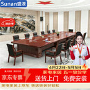 盛浪4.0米油漆大会议桌长方形长条桌会议室桌椅含14把耳朵椅