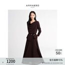 玖姿·安娜蔻气质通勤荡领毛衫镂空肌理半身裙两件套2026春季新款 深咖啡 M