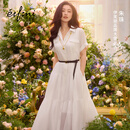 伊芙丽（eifini）【朱珠同款】伊芙丽100%苎麻短袖精致连衣裙赠腰带2026春季新款 本白色 S 90-110斤