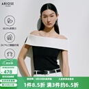 艾诺丝雅诗【商场同款】2026年夏季新莱赛尔三醋撞色一字肩针织衫女50428104 黑色 M