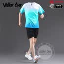 Walker Shop品牌运动套装男夏季速干衣冰丝短袖短裤马拉松跑步服男羽毛球健身 水蓝套装【速干透气】 5XL【建议195-210斤】