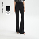 朗姿【精英衣橱】复古显瘦高腰黑色休闲裤喇叭裤马蹄裤夏新款长裤子 黑色 M