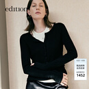 editionE+轻生活系列2026春季新款黑白撞色拼接假两件丝棉针织衫 黑色 M