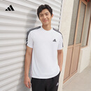 adidas三条纹舒适圆领休闲短袖T恤男夏季阿迪达斯官方轻运动   黑色   M