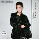 ANN ANDELMAN【程潇同款】工装皮衣高级感抽绳皮收腰黑色皮外套 黑色 M