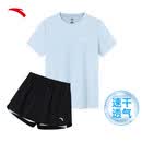 安踏速干运动套装丨女装夏季新款透气短袖短裤羽毛球防走光两件套