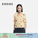 ERDOS 26早春圆领立体钩花装饰提花针织外套甜美女开衫羊绒衫 玉米黄 XL 175/92A