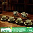 周泽堂 粉青汝窑釉上彩 省工艺美术大师汝瓷定制手绘 景德镇陶瓷可收藏 熊猫茶壶套组 6件