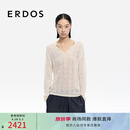 ERDOS 26早春精纺丝绒法式蕾丝圆领镂空针织女套衫羊绒衫 白 M 165/84A