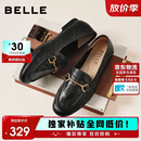 百丽羊皮英伦风乐福小皮鞋2026新款春平底豆豆女单鞋JD021AA6 黑色 37