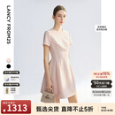 朗姿【精英衣橱】收腰短袖女裙子高级感高知夏季新款连衣裙 淡粉色 S