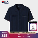 FILA 斐乐官方女子编织衫2026夏季新款基础百搭短装休闲短袖上衣 藏烟蓝-DB L 170/88A/L