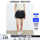 UR2026夏季新款女装都市运动撞色系带抽褶裙裤短裤UYU660014+ 墨蓝 M