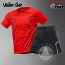 Walker Shop品牌运动套装男夏季新款冰丝跑步速干衣透气健身训练服装备 红色套装 3XL【建议160-175斤】