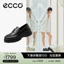 爱步（ECCO）厚底乐福鞋女倪妮同款英伦风一脚蹬厚底增高牛皮女鞋 踪迹220723 黑色22072301001 37 （尺码偏小）