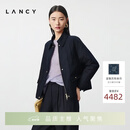 LANCY朗姿2025冬新款百搭丝绵翻领棉服短外套夹克女 深藏青色 XL