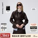 朗姿【精英衣橱】羊皮革翻领可收腰皮衣干练通勤上衣女26年春季新款 深咖色 M
