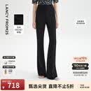 朗姿【精英衣橱】复古显瘦高腰黑色休闲裤喇叭裤马蹄裤夏新款长裤子 黑色 M