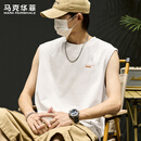 马克华菲美式重磅纯棉背心男款夏季休闲百搭圆领无袖T恤运动坎肩 白色 L