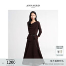 玖姿·安娜蔻气质通勤荡领毛衫镂空肌理半身裙两件套2026春季新款 深咖啡 M